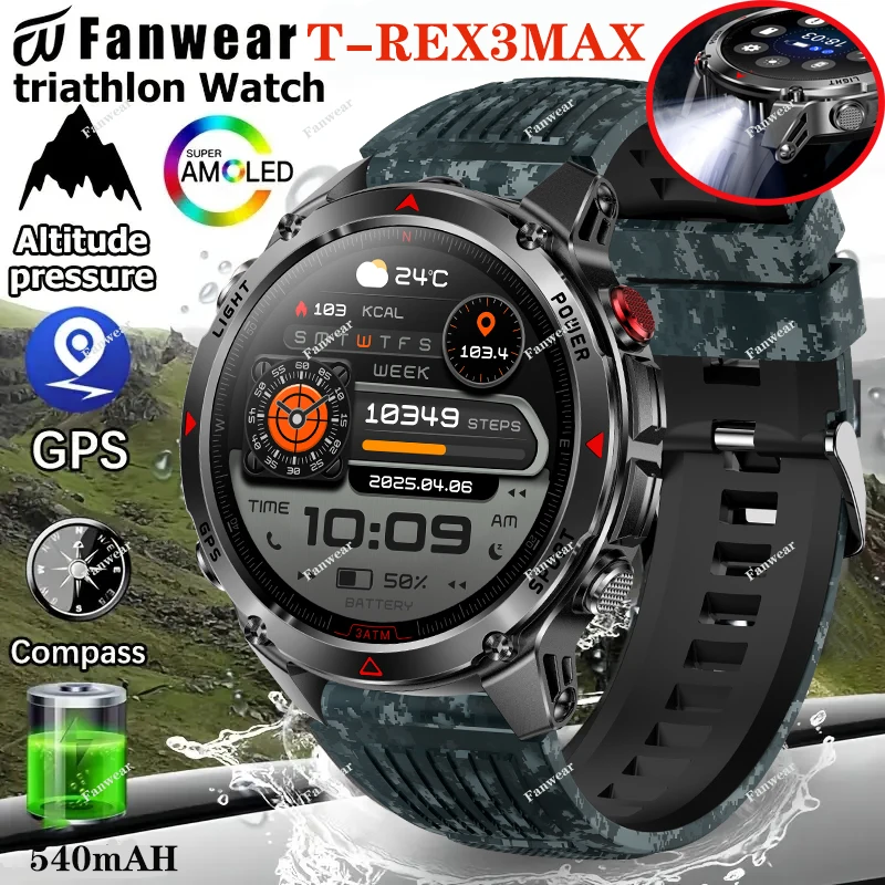

Смарт-часы с GPS для huami T-REX3 MAX, умные часы, двухчастотный GPS-компас, высота давления, светодиодный фонарик, Bluetooth-вызов, 3ATM