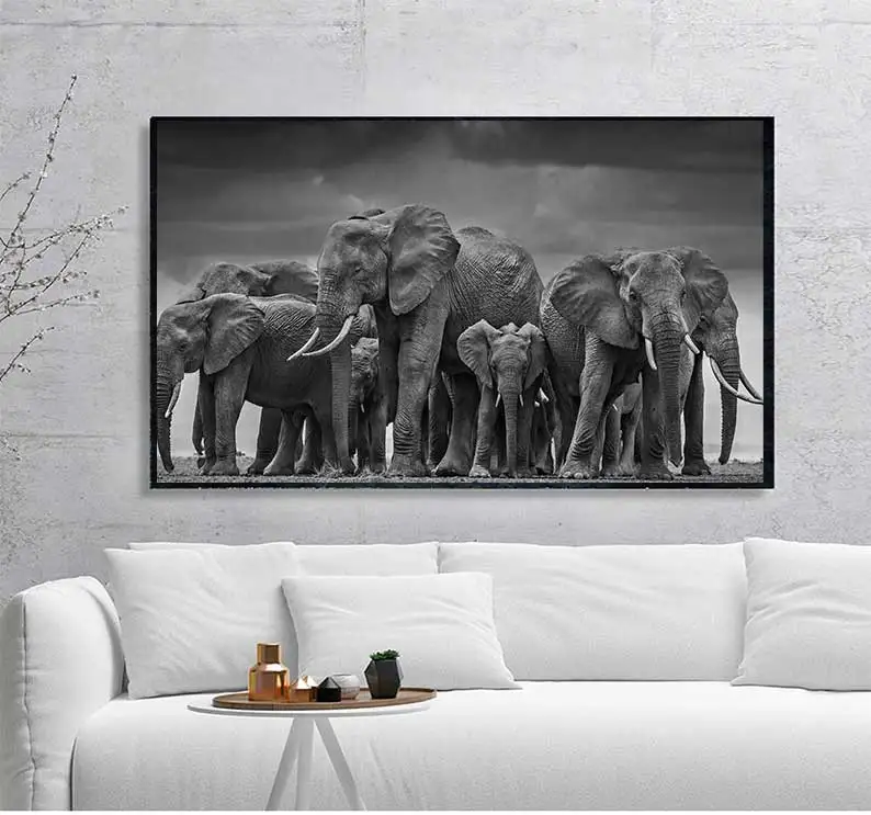 Black Africa Elephants Wild Animals Canvas Painting Scandinavia s and Prints Cuadros Wall Art Pictures For Living Room