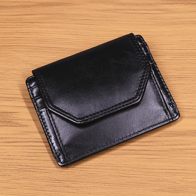 Echtleder-Geldbörse für Herren, RFID-blockierend, Original-Rindsleder, Vintage, kurze Herren-Geldbörse mit Kartenhalter, Ausweisfenster, Münzfach – Detail 2