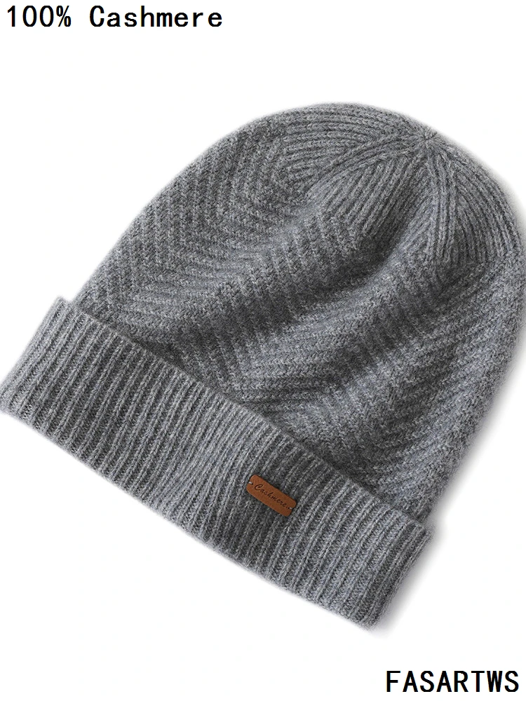 

FASARTWS 100% Cashmere Beanie Hats Men/Women Winter Warm Knit Casual Hats With High Quality Solid Color Caps Unisex Knitted Hat