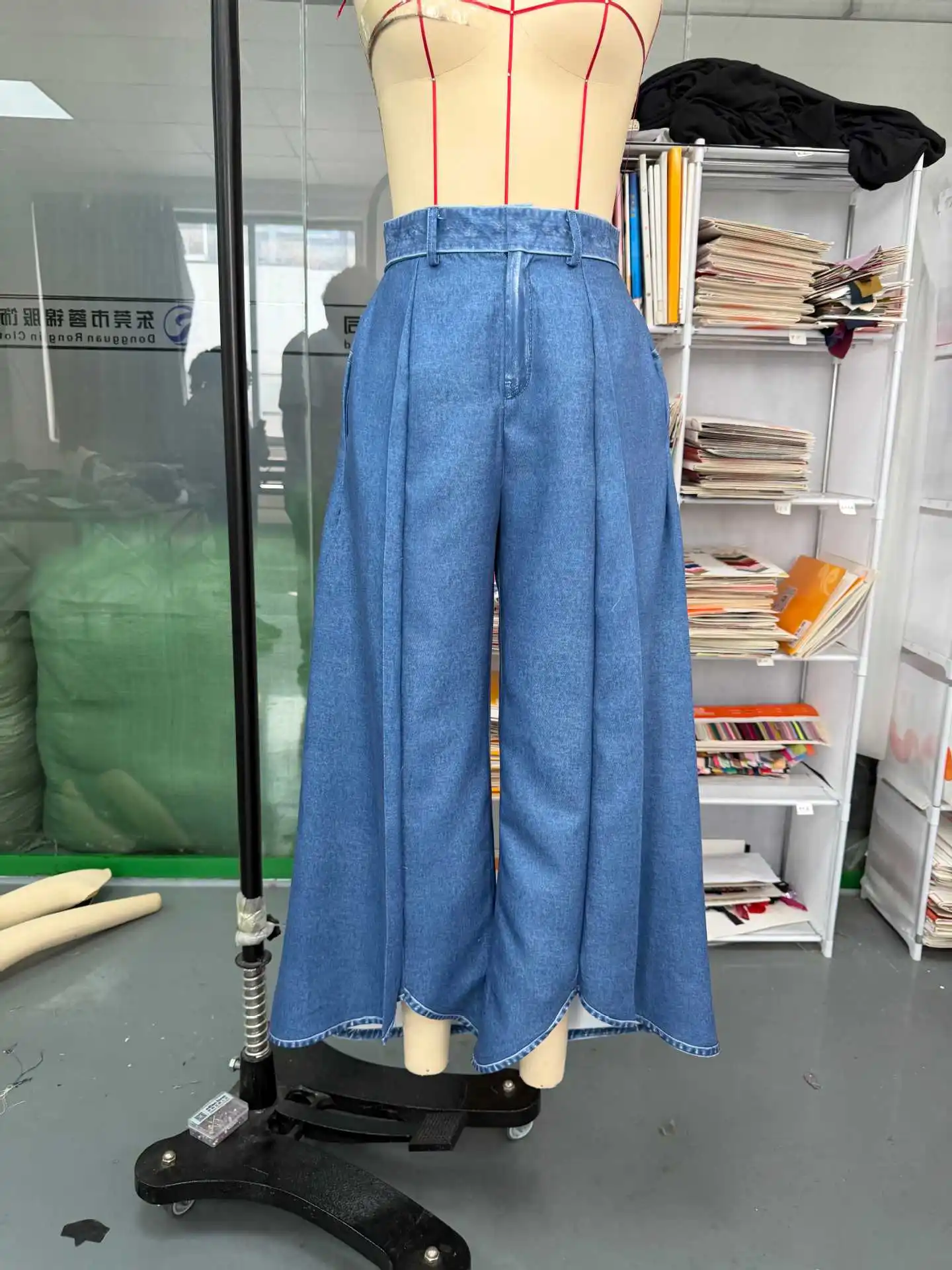 Casual Fashion Trousers Spring Summer Solid Color Simple Elegant Loose High Waist Wrinkled Imitation Denim Wide Leg Trousers
