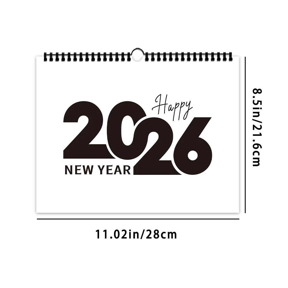 1 قطعة تقويم حائط 2026، تقويم بسيط باللونين الأبيض والأسود، مخطط شهري لمدة 12 شهرًا، هدية مثالية لأعياد الميلاد وأعياد الميلاد وعيد الميلاد #2