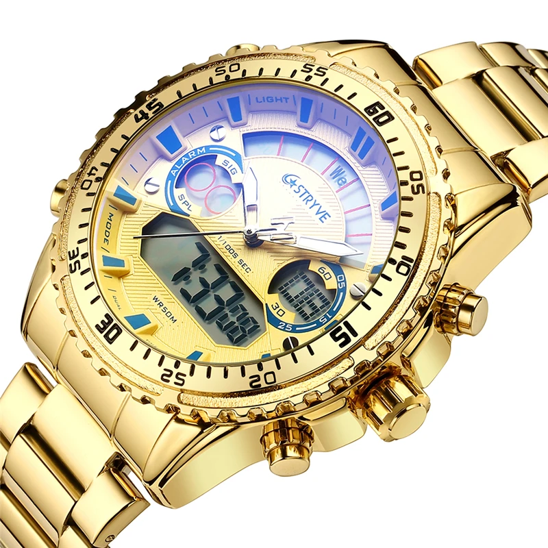 人気の STRYVE 8020 メンズ腕時計、高級防水腕時計、アナログデジタルデュアルムーブメント搭載、ファッショナブルなスポーツ男性用腕時計