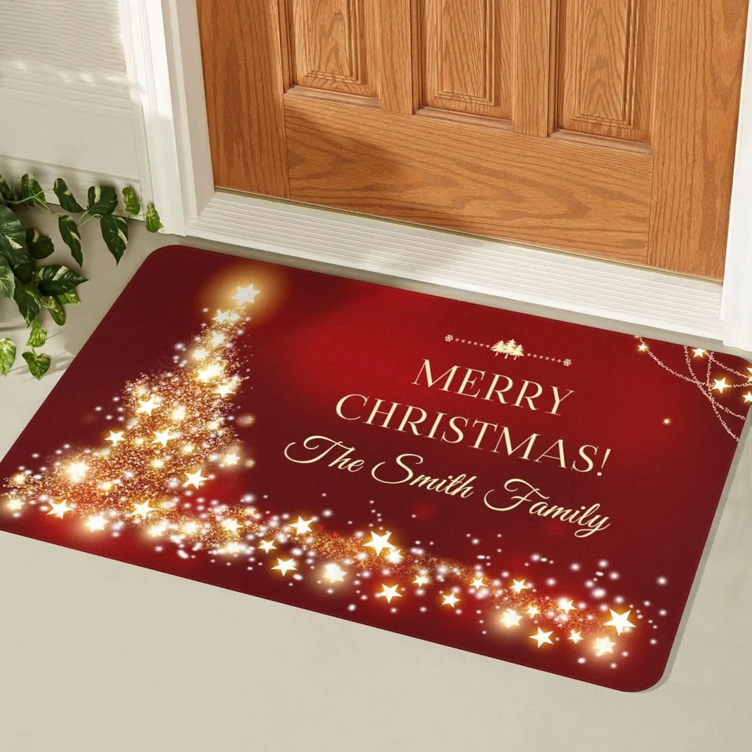 VIKAMA Weihnachtskollektion Fußmatte, schmutzabweisend und waschbar, Fußmatte für den Eingangsbereich, Badezimmerteppich, festliche Heimdekoration