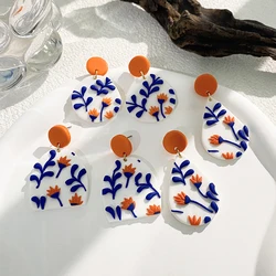 AENSOA Handmade Polymer Clay Women Drop Earring Fashion Classic Bohemiam Multi Shapes Personality Blue Leaves Unique Jewelry