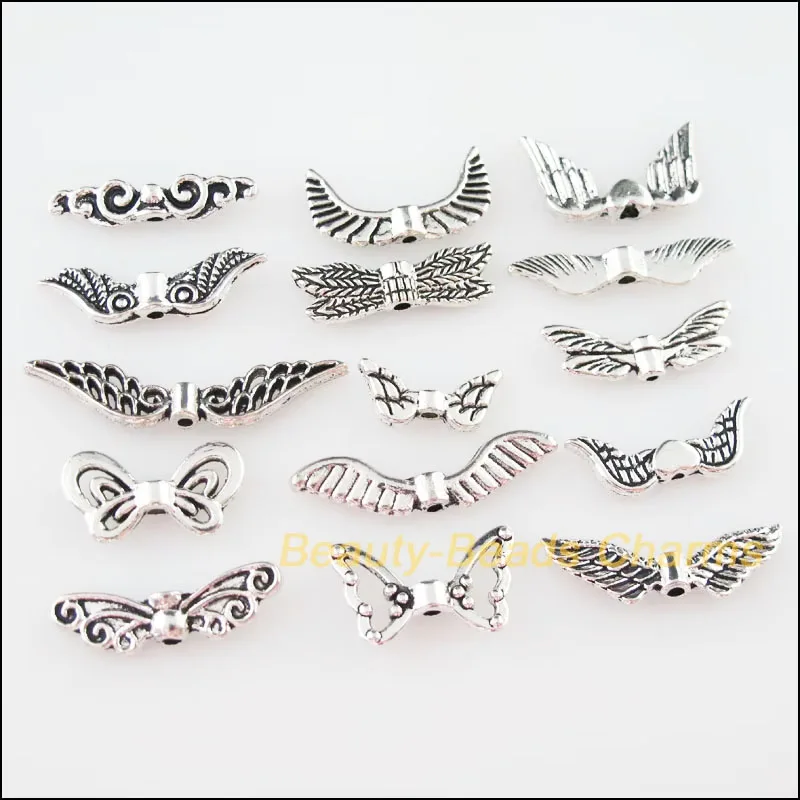 30Pcs Mixed Tibetan Silver Color Wings Charms Pendants For Jewelry Craft DIY