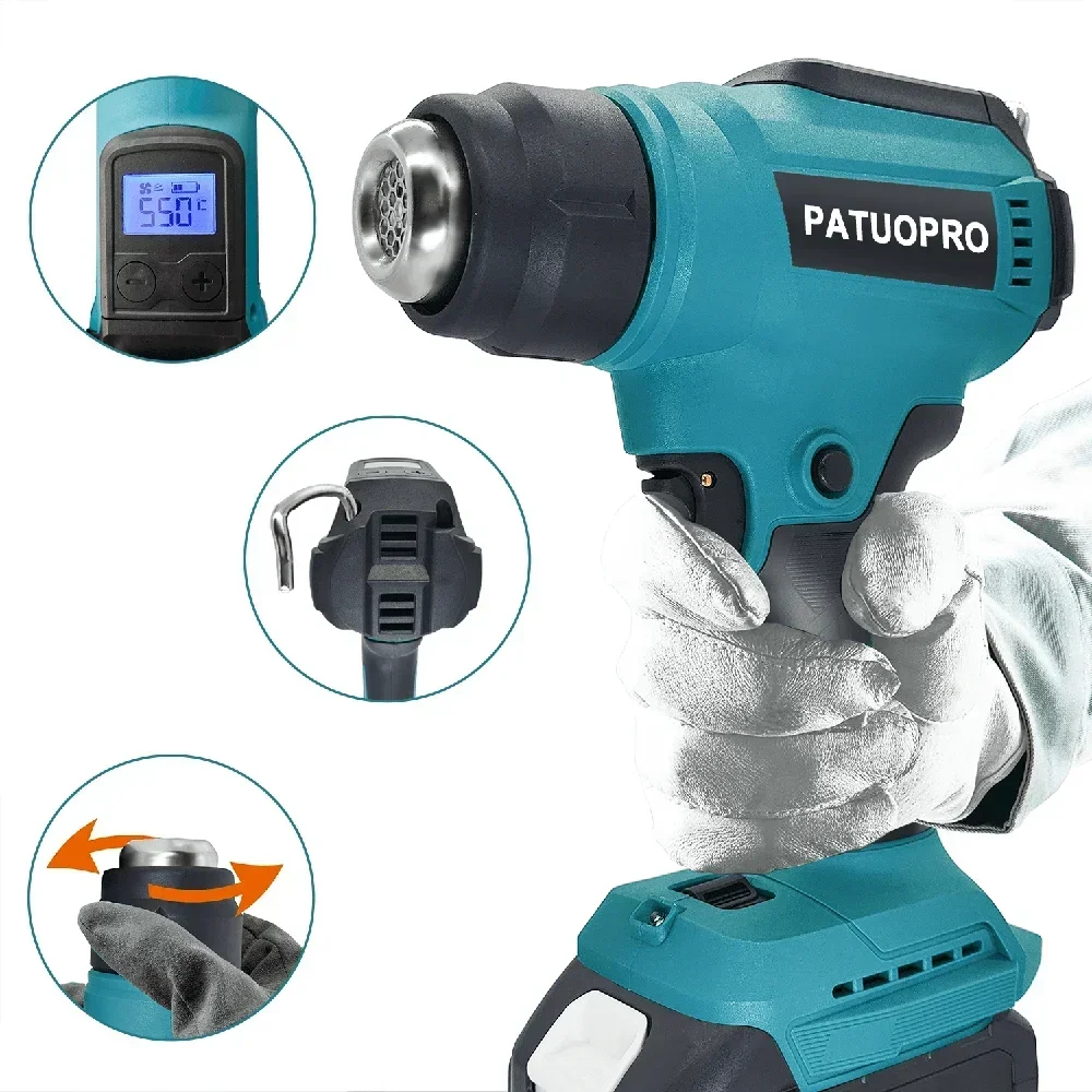 Adjustable Temperatures Heat Gun 30-550℃ LED Display Cordless Electric Hot Air Gun Home DIY Power Tools For Makita 18v Battey