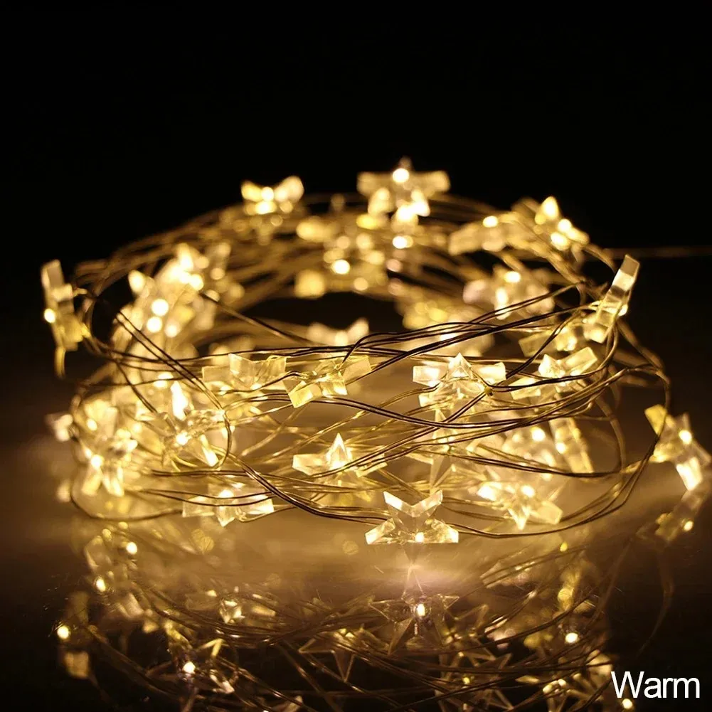 2/4/6M Star Copper Light String Room Decoration LED Fairy Lights Decoration For Garden Wedding Party DIY Star Lamp Battery box