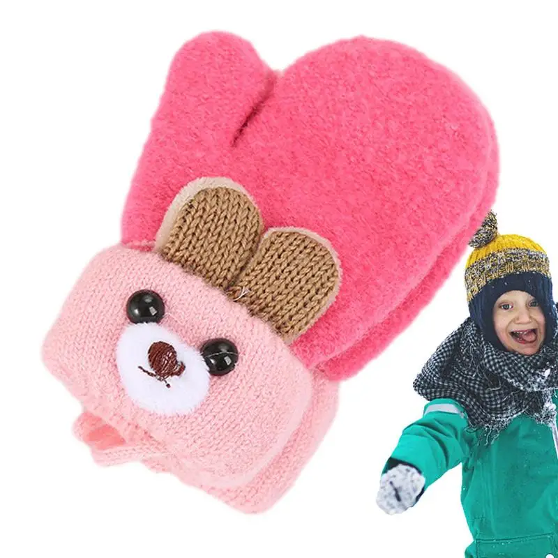 Cute Cartoon Bear Baby Gloves Winter Knitted Wool Infants Mittens Thick Warm Full Rope Gloves For Boys Girls Toddlers 0-3 Years