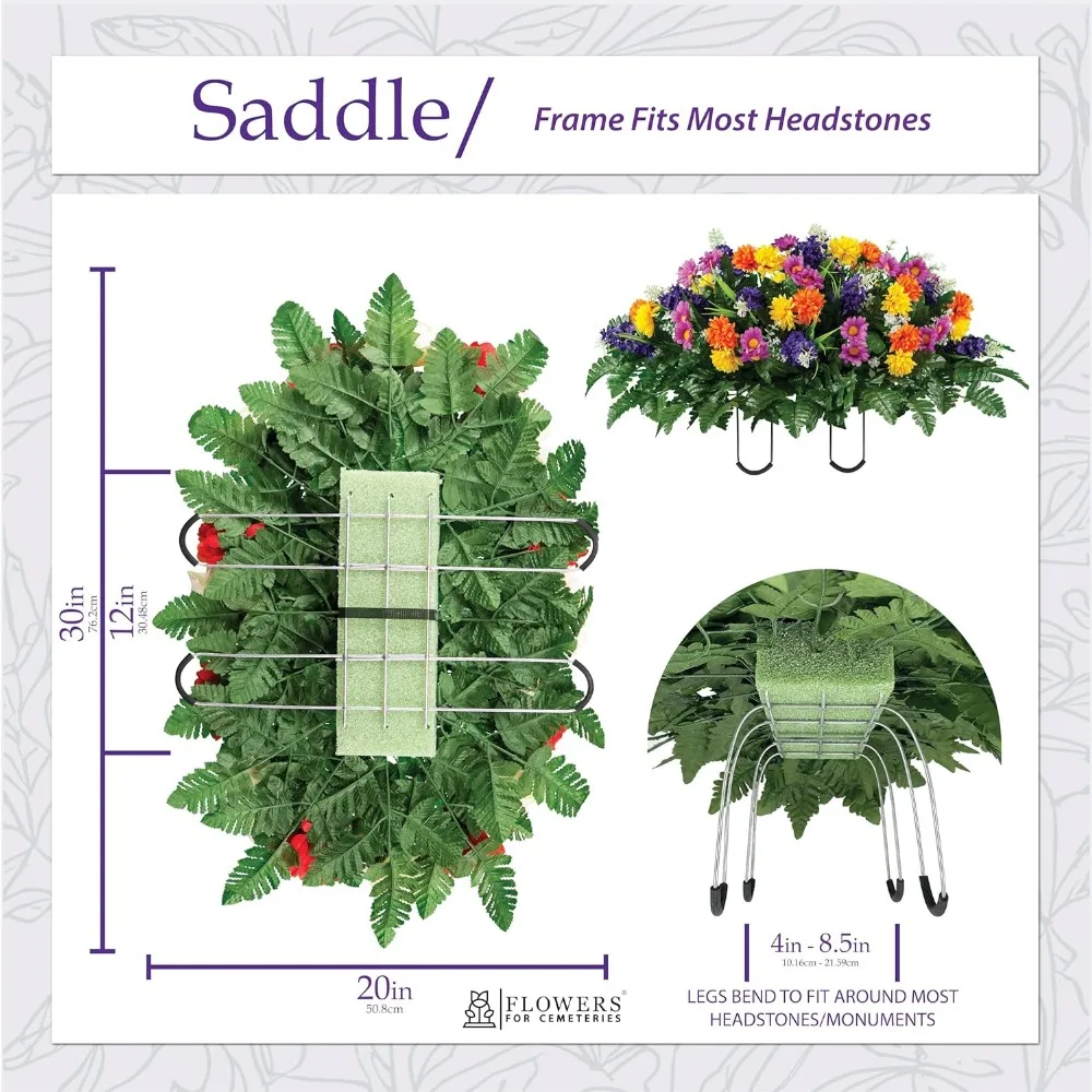 زهور برية مقبرة صناعية واقعية لتزيين القبر - زهور تذكارية غير منتفخة، سهلة التركيب، تدوم طويلاً