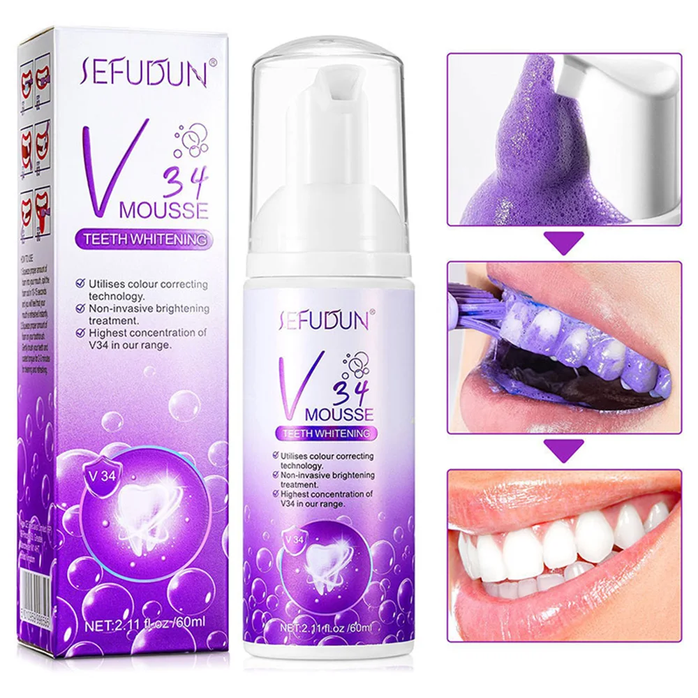 

Teeth Cleaning Mousse V34 Teeth Whitening Agent 60ml Bottle Press Type Effectively Removes Yellow Stains Oral Hygiene Cleaning