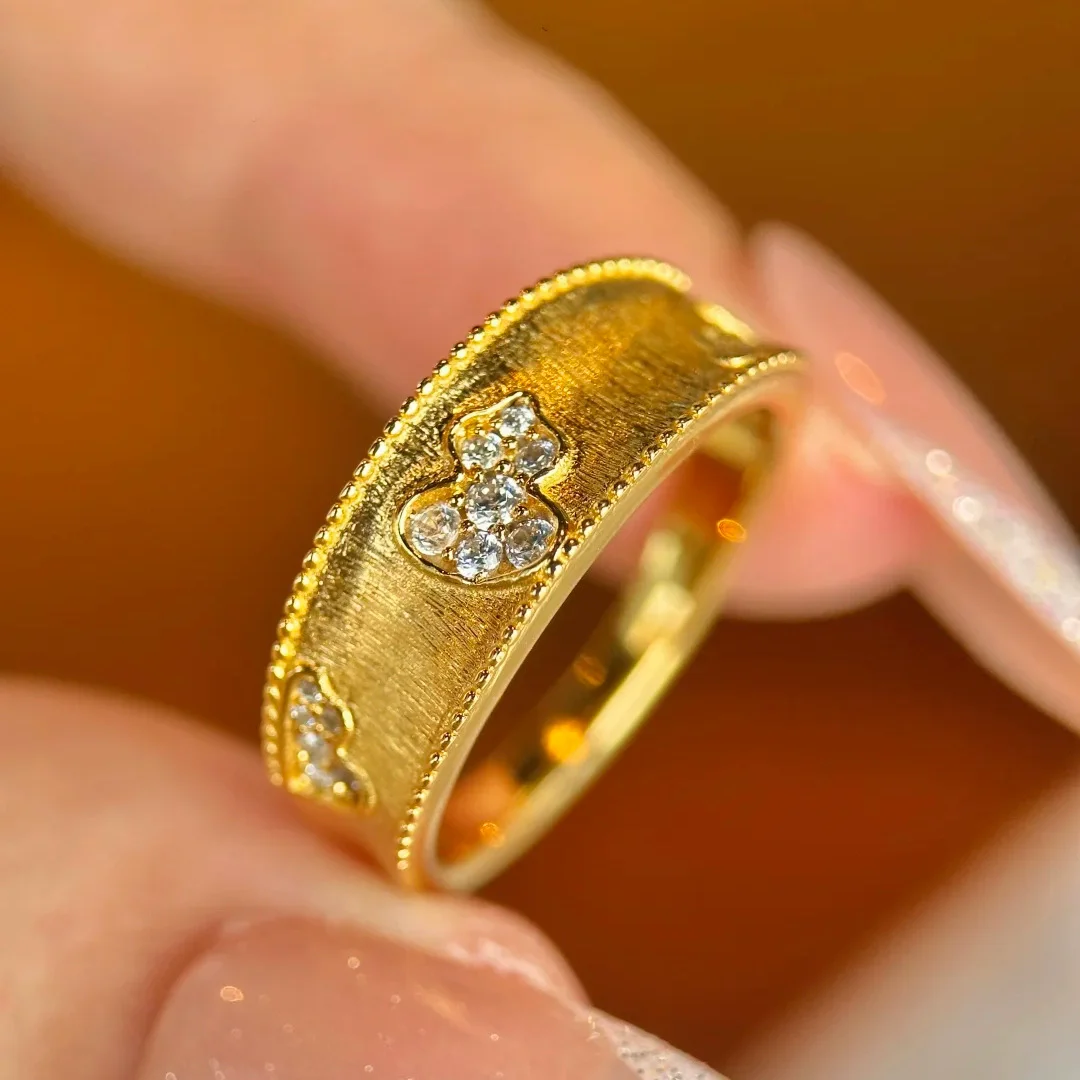 

Foydjew Vintage Gourd Pattern Design Gold Color Rings Inlaid with Zircon Adjustable Open Ring For Women