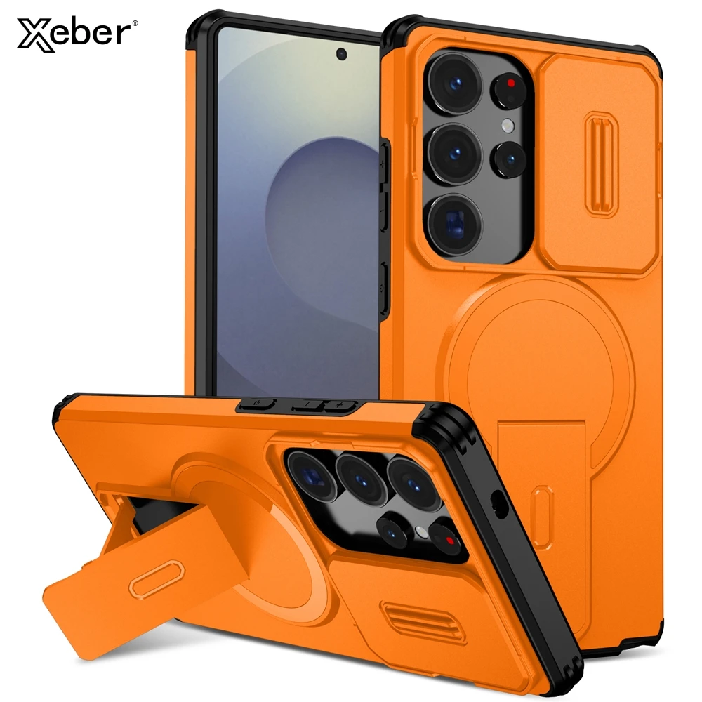 Armor Funda For Samsung S26 Ultra S25 S24 S23 Plus A17 A56 Case Slide Lens Protect Phone Case Magnetic Wireless Charging Cover