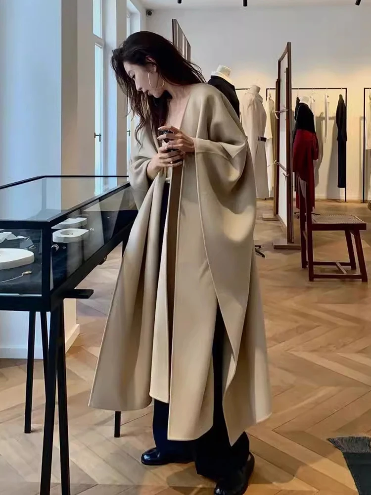 BZVW Fashion Cloak Woolen Coat Women's 2024 Autumn New Solid Color Long Minimalism Irregular Coats Temperament Female 25Z1028