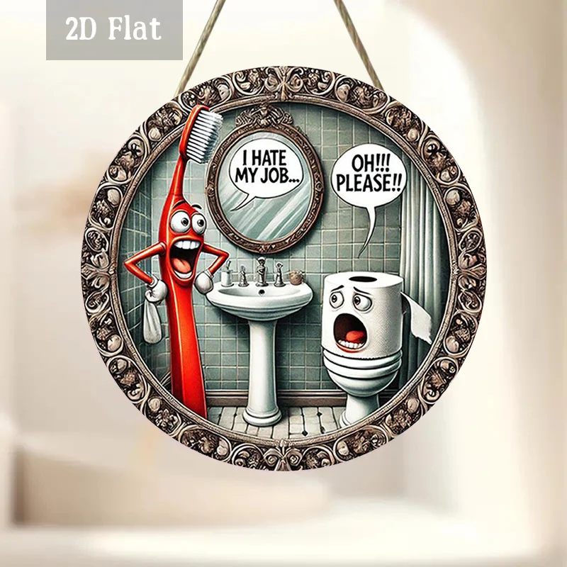 2D Flat, 2D Flat - 1pc Humorous Bathroom-Themed Round Cartoon Character Artwork, Suitable for Decorating Walls with Work-Related