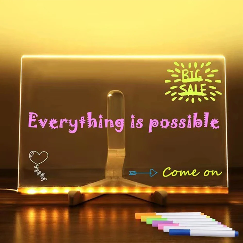 DIY Glowing Drawing Board Message Lamp With 7 Colorful Pens Christmas Gift Children Acrylic Message Board Children's Present