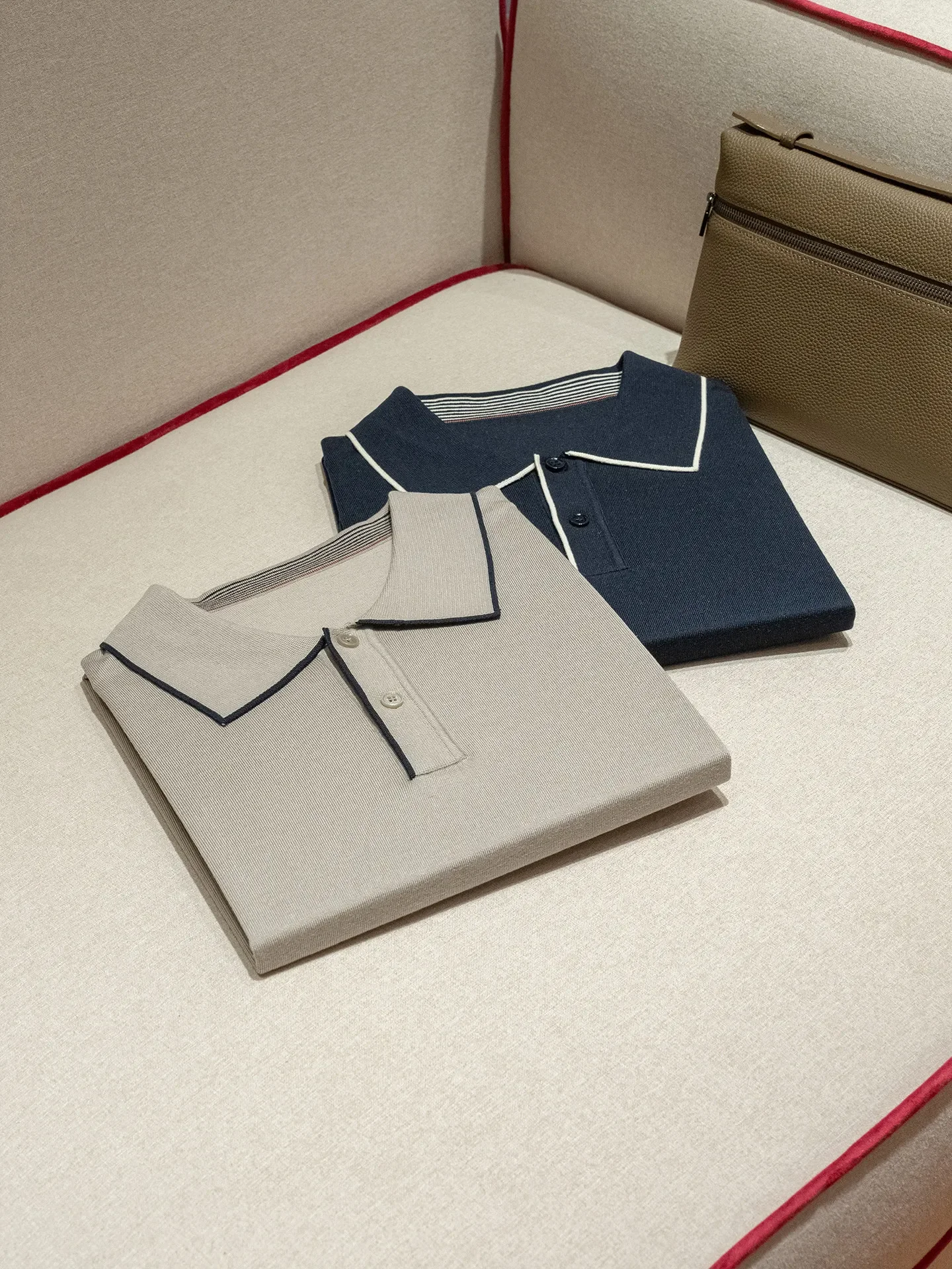 

Old Qianfeng, mulberry silk acetic acid linen blend, cool lapel short-sleeved POLO shirt