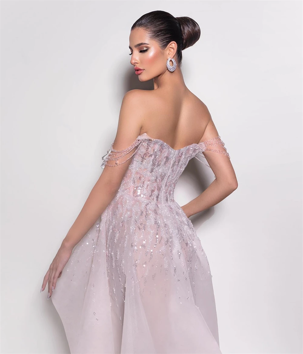 ชุดราตรีผ้าออร์แกนซ่าแบบคลาสสิกสั่งตัดพิเศษ ดีไซน์เปิดไหล่สุดหรู ชุดงานเลี้ยงคืนสู่เหย้า แฟชั่นซิปหลัง ชุดราตรี