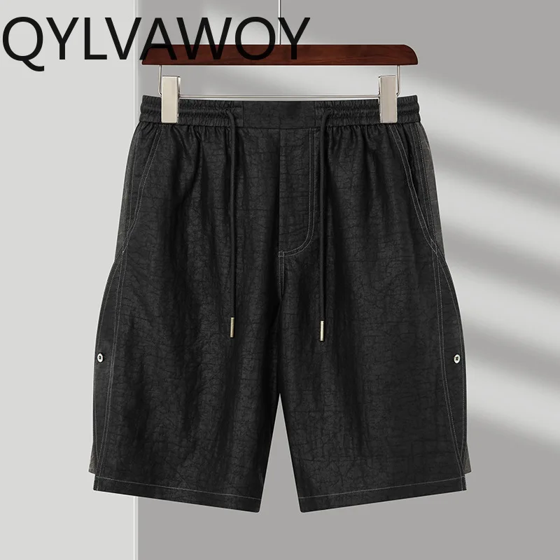 QYLVAWOY Men Pants 100% Mulberry Silk Pants for Man  Loose Wide-leg Short Pants Xiangyunsha Trousers Pantalones Hombre Casual