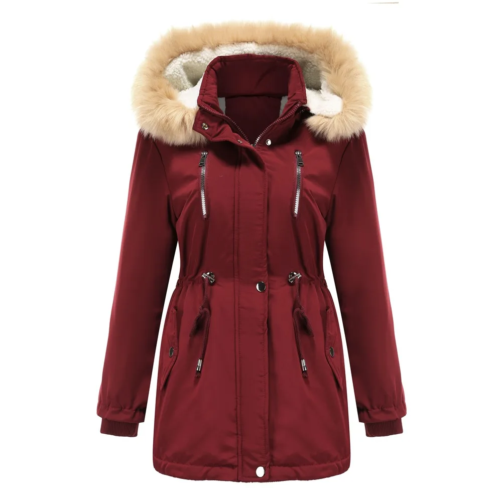 Winter New Arrival Women's Dark Brown Hooded Mid-Length Coat, Stylish and Warm Thick Jacket. Khaki, Black, Blue, Pink Parkas.