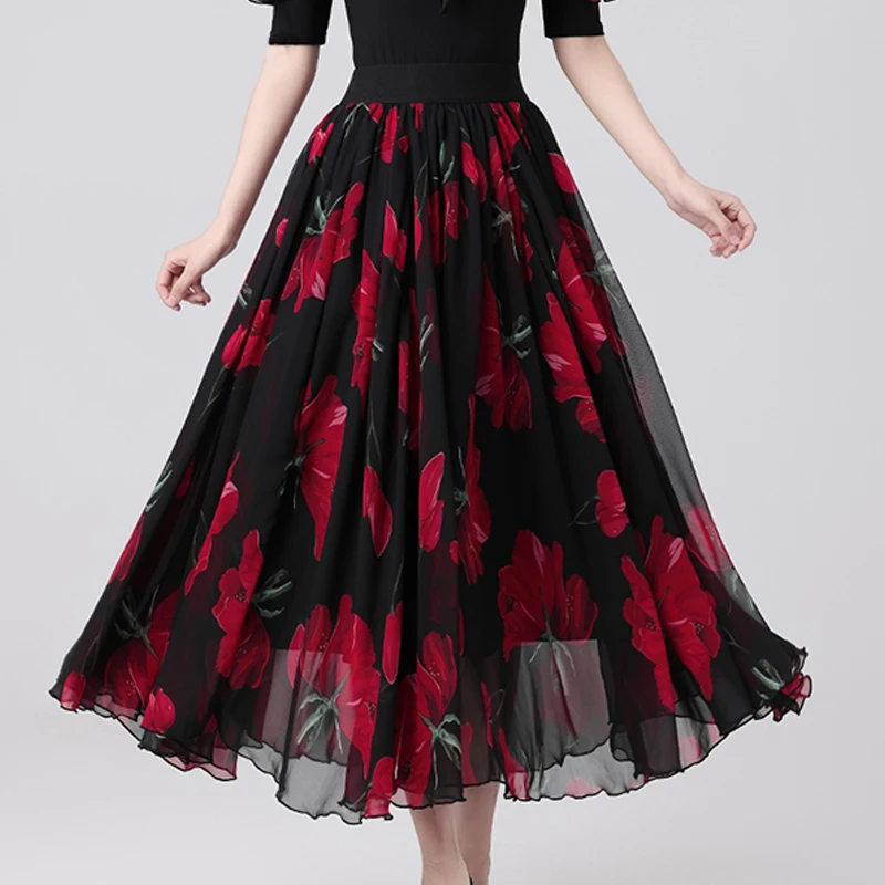 Printing Ballroom Dance Skirt Women Waltz Standard Dancer Competition Dress Female Dance Costume Stage Performance Wear AMY120