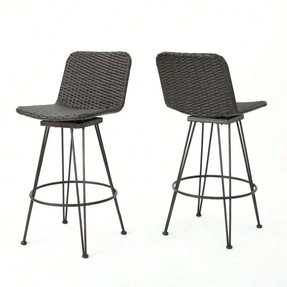 18-Inch Outdoor Wicker Barstools with Black Brush Copper Iron Frame