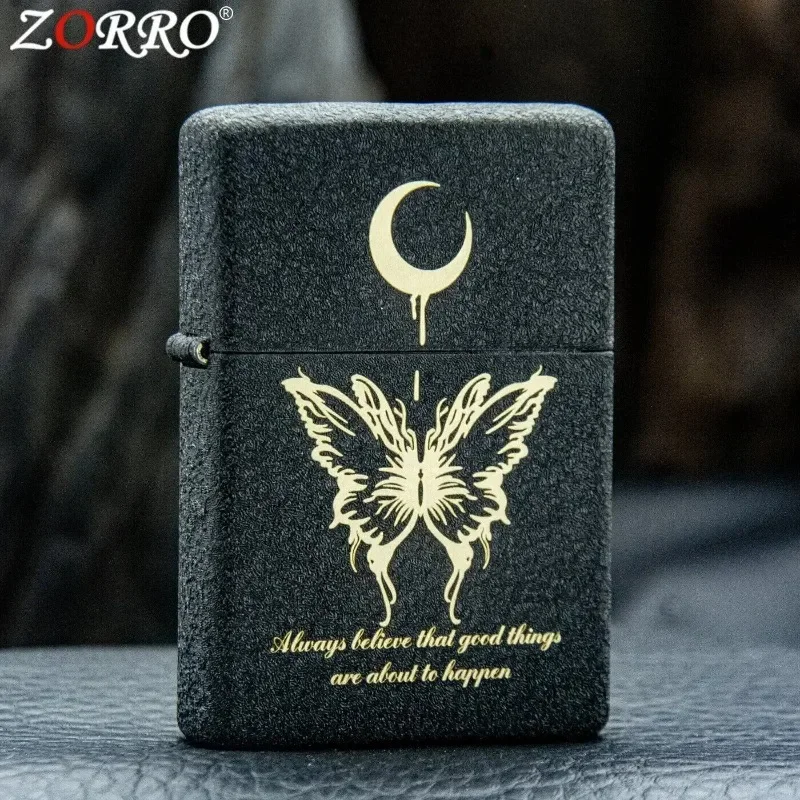 2027 Zorro Black Sand Series Kerosine Lighters Windproof Grinding Wheel Retro Metal Lighters Lovers Men Smoking Gifts