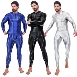 AMORESY Men Glossy Satin Long Sleeve Sports Tops Breathable Tights Gym T-Shirt Spandex Running Leggings Trainning Fitness Pants