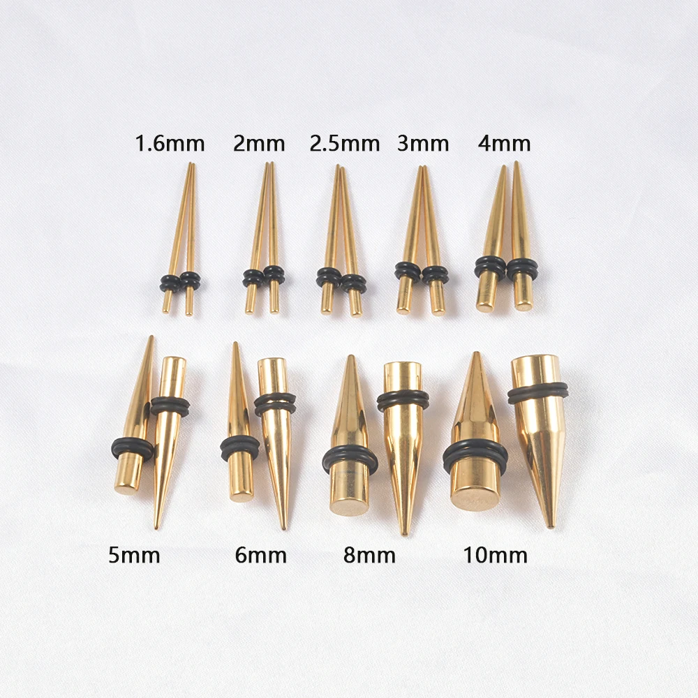 9Pairs Stainless Steel Gold Color Ear Taper Stretching Kit Gauge Expenders Set-18pcs Tapers Or Tunnels Piercing Jewelry 1.6-10mm