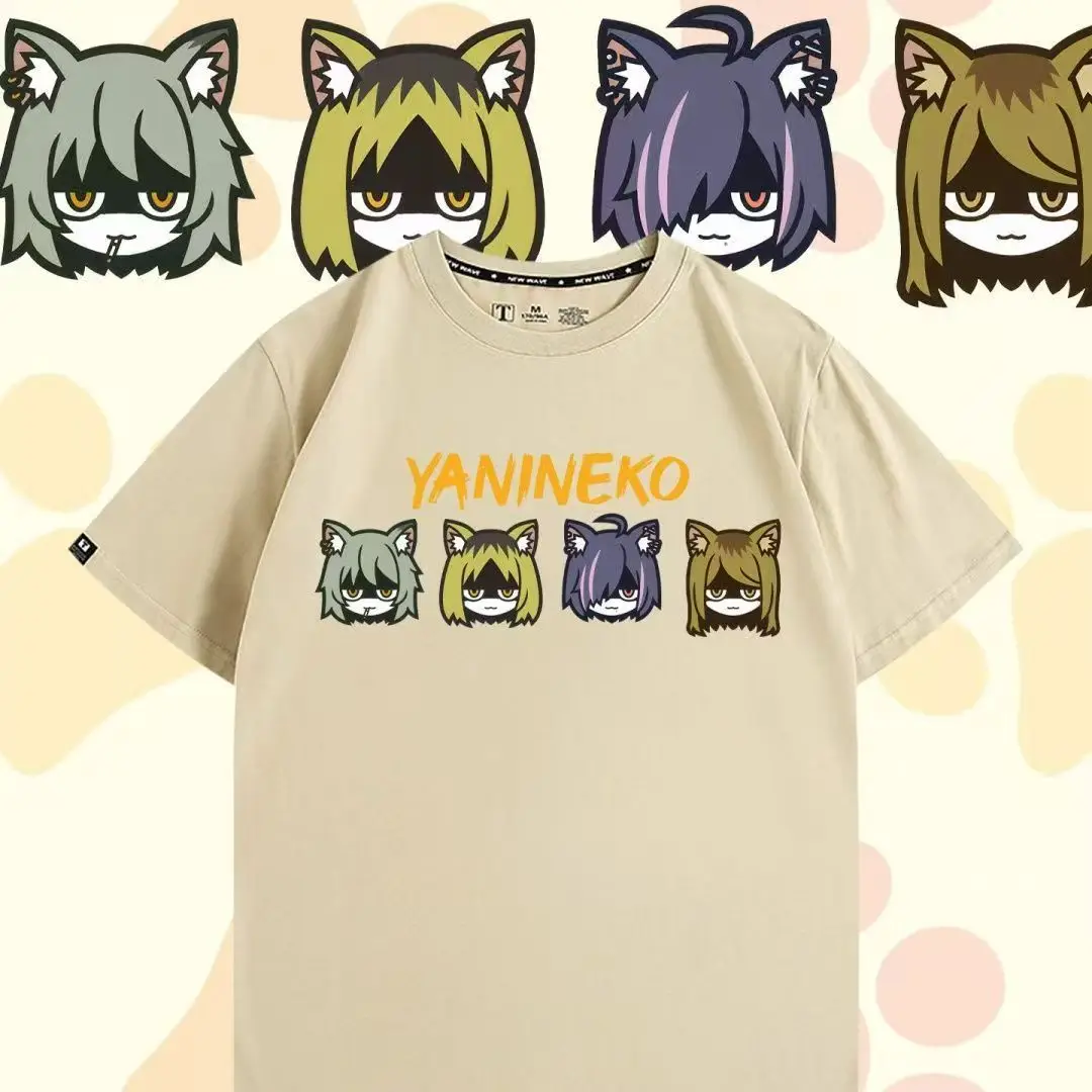 Anime YaniNeko T-Shirt Cartoon Smoking Cat Yaku Neko Hame Neko Al Neko Graphic Print T-Shirt Cotton Short Sleeve Top