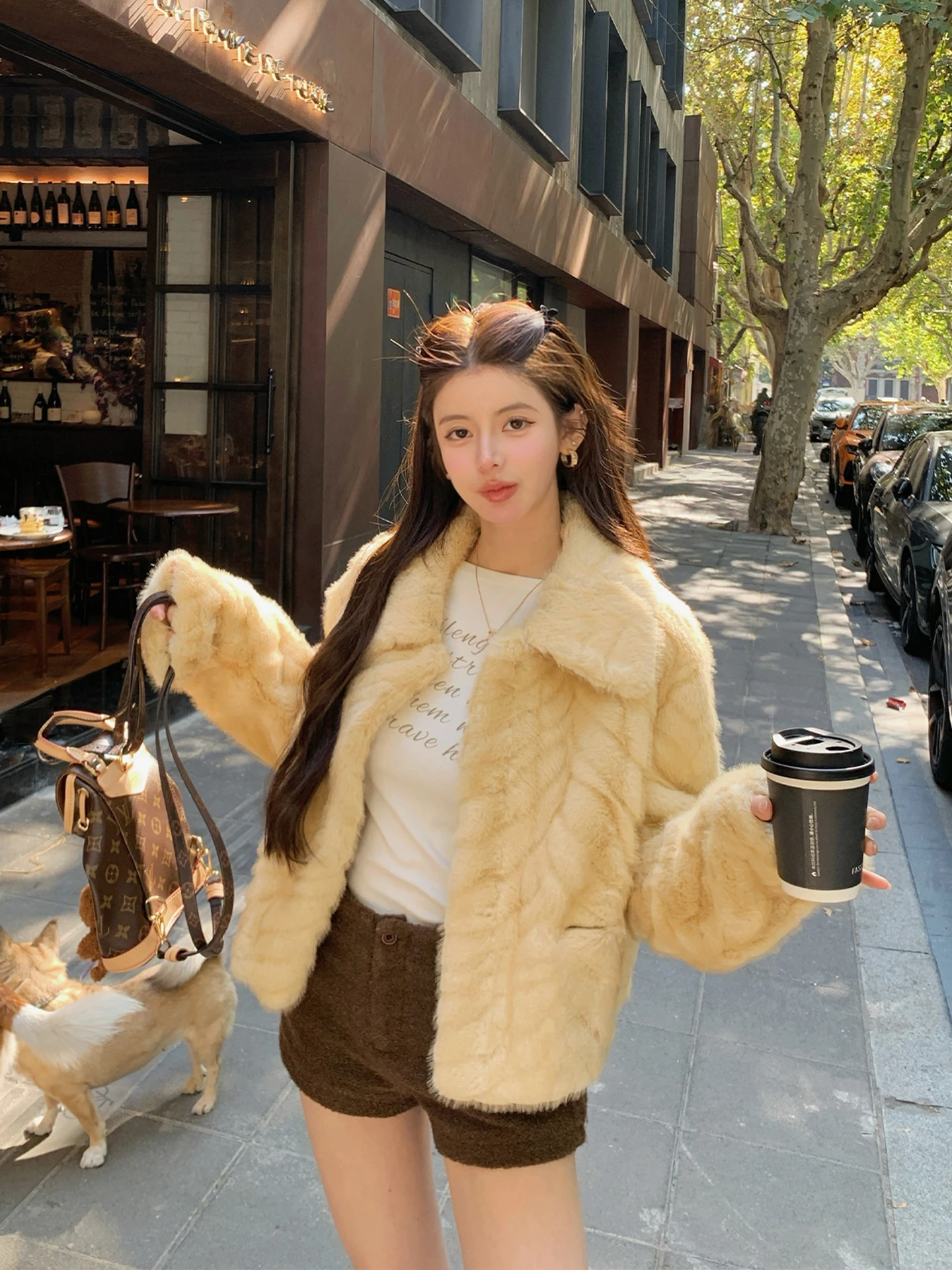 

Daisy Thousandth Sense Wave Patterned Artificial Mink Fur ort Coat Women's Faionable Collared Jaet Eco-friendly Leather