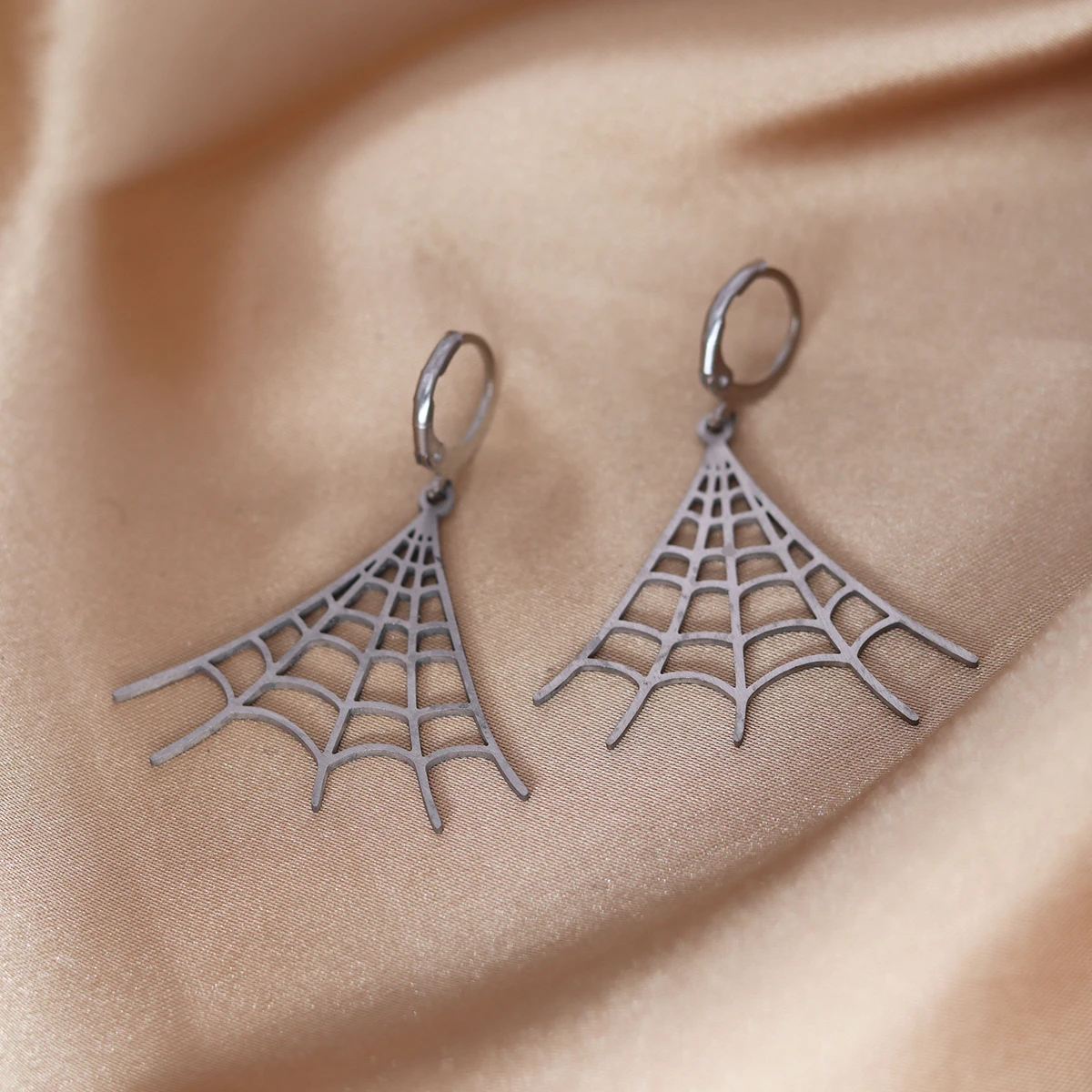 CHENGXUN Stainless Steel Hollow Spider Web Earring Halloween Festival Charm Gift Party Jewelry for Men and Women