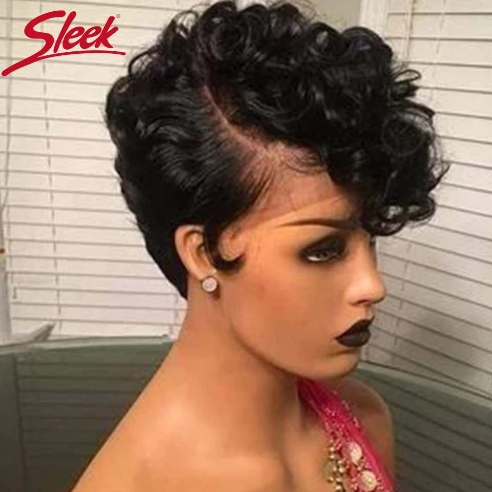 Sleek Curly Human Hair Wigs Water Wave Brazilian Hair Wigs Short Real Human Hair Wigs For Women Lace Wigs Lift U Part Lace Wig