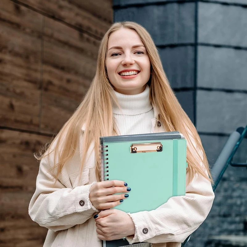 حافظة حلزونية مع حقيبة تخزين بسحاب ، حقيبة خضراء ، مجلدات فوليو ، 5 مجلدات مقسمة