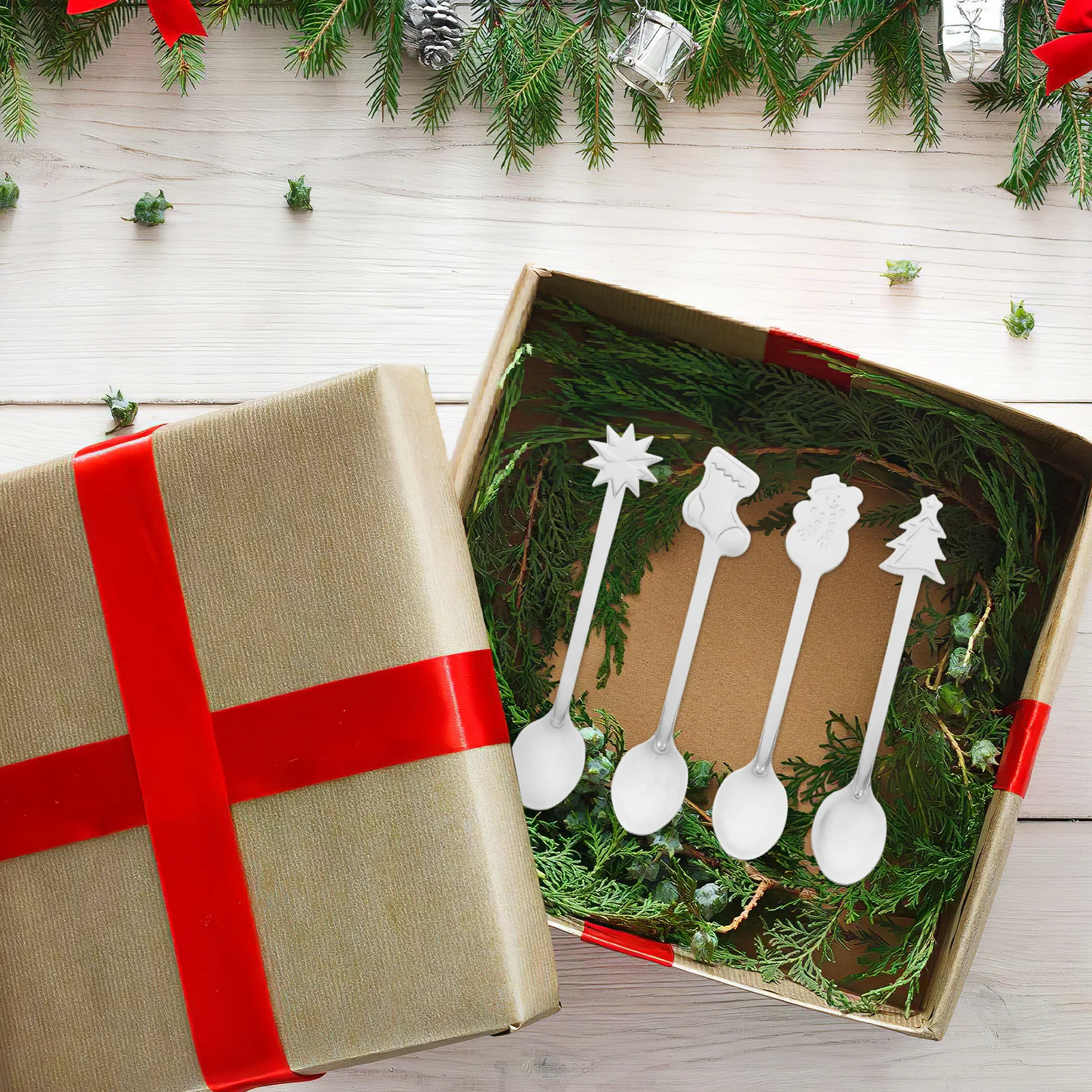 

4pcs Stainless Steel Coffee Spoon Xmas Tea Dessert Appetizer Mixing Spoon Set Dishwasher Safe Christmas Gift Kitchen Barware