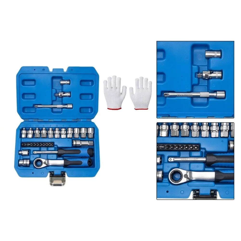 29PCS Ratchet Socket Wrench Set Chrome Vanadium Steel 11 Sockets 4.5-13mm 10 Bits for Automotive Electrical Appliance Repair