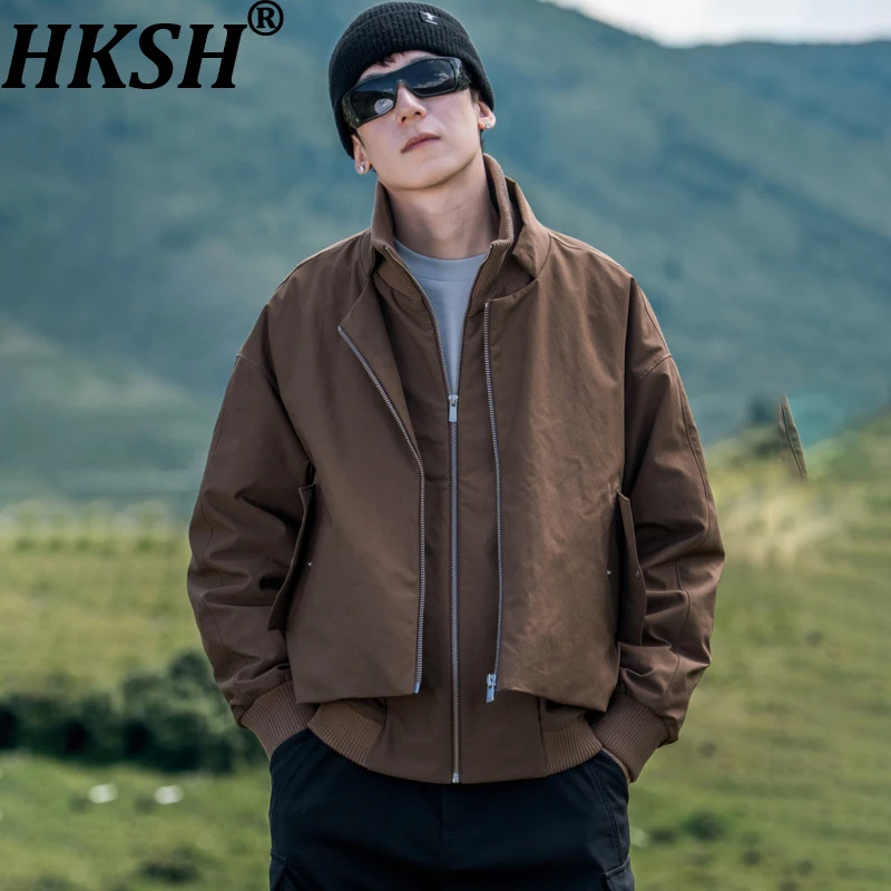 

HKSH Autumn Winter New Men's Safari Style Stand Collar Fake Two-Piece White Duck Down Jacket High-End Fashion Women Coat HK13991