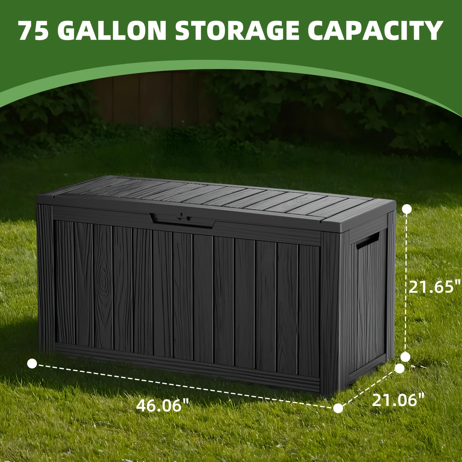

75 Gallon Lockable Resin Deck Box, 300 Lbs Weight Capacity, Waterproof & UV-Resistant Outdoor Storage Box For Outdoor