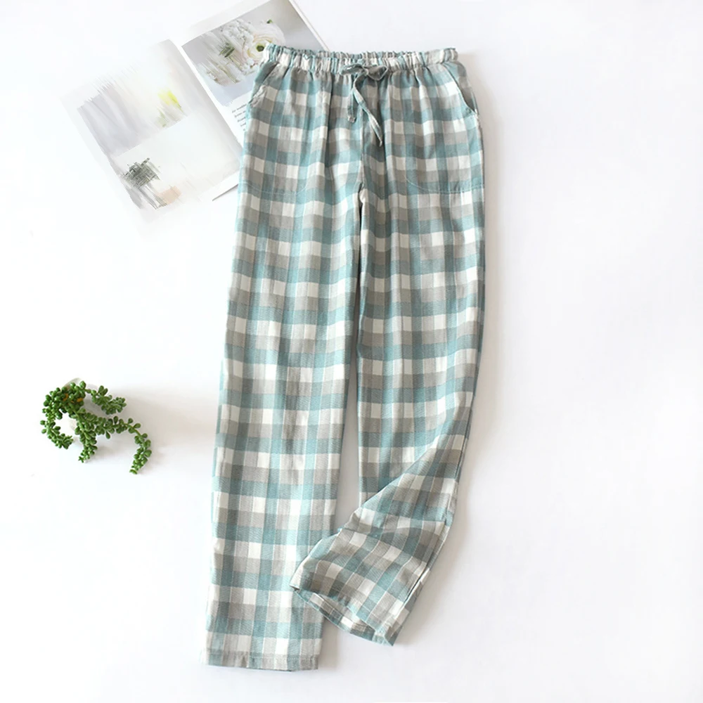 Trousers Pants Comfortable Sleepwear Soft Breathable Casual Cotton Elastic waist Loose Mens Pajama Pants Plaid