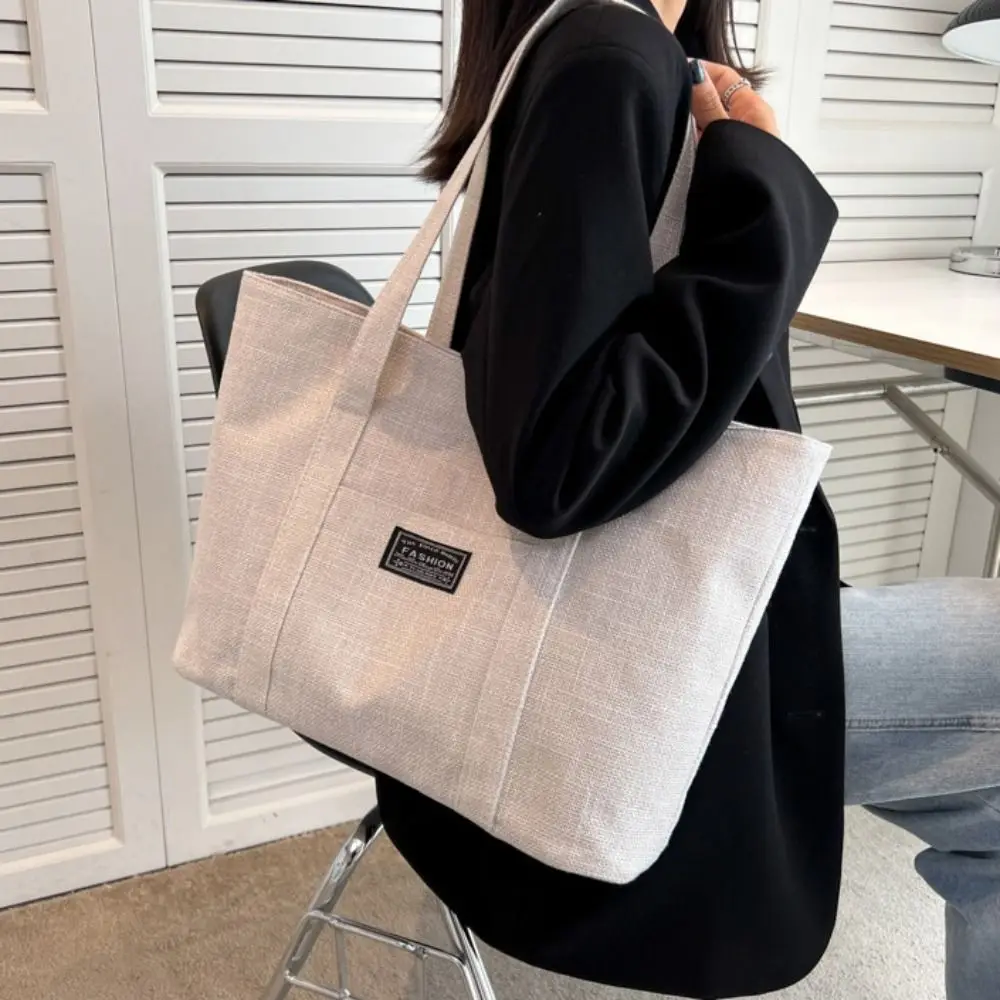 Solid Color Large Capacity Canvas Tote Bag Portable Casual Commute Shoulder Bag Minority Design All-match Handbag Girls