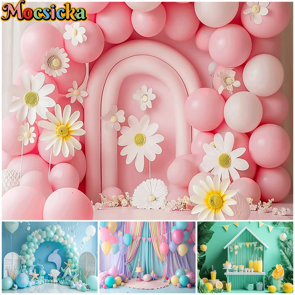 

Mocsicka Birthday Balloons Background Photography Beach Ocean Decorations Baby Shower Girl Party Backdrops Shooting Props Studio