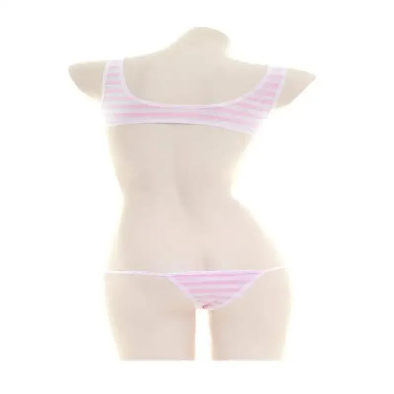 Blue White Stripe Bikini Set Women Swimsuit Striped Halter Micro Bikini Set Lolita Kawaii Swimsuit Backless String Tied Bathing view 5