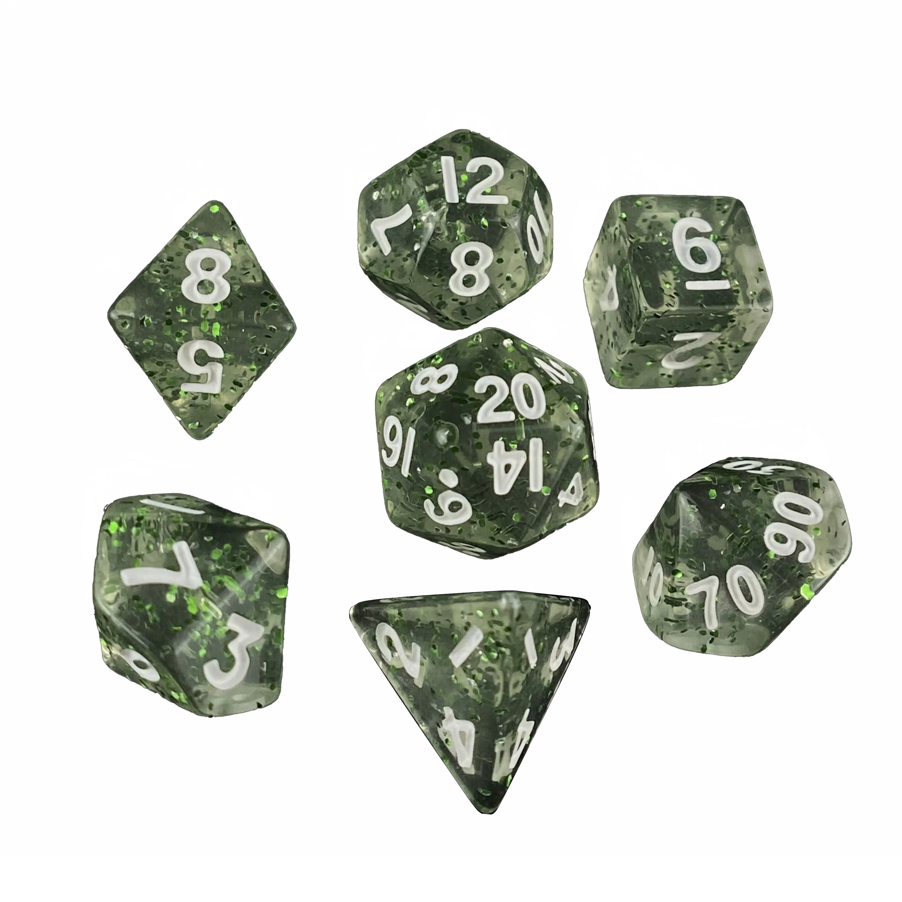 Mini dados acrílicos poliédricos TRPG, transparentes con purpurina, coloridos, 7 piezas por juego para juego DND o COC, gran oferta