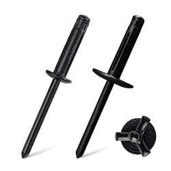 40/100Pcs Tri-fold Rivets Full Black Aluminum Large Head Rivet Black Flange Type Folding Rivets Metal Pop Exploding Blind Rivets