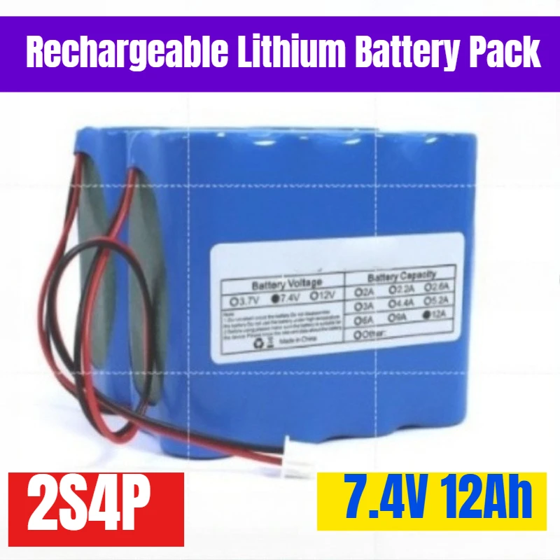 

18650 Lithium Battery 2S4P 7.4V 12Ah Rechargeable Lithium Battery Pack