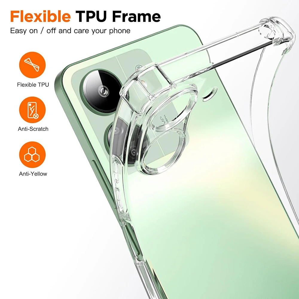 Shockproof Air Bag Clear Silicone Case For Xiaomi Redmi 13C 12C 13 4G 5G Ultra Thin Transparent Soft TPU Back Shell Fundas Coque