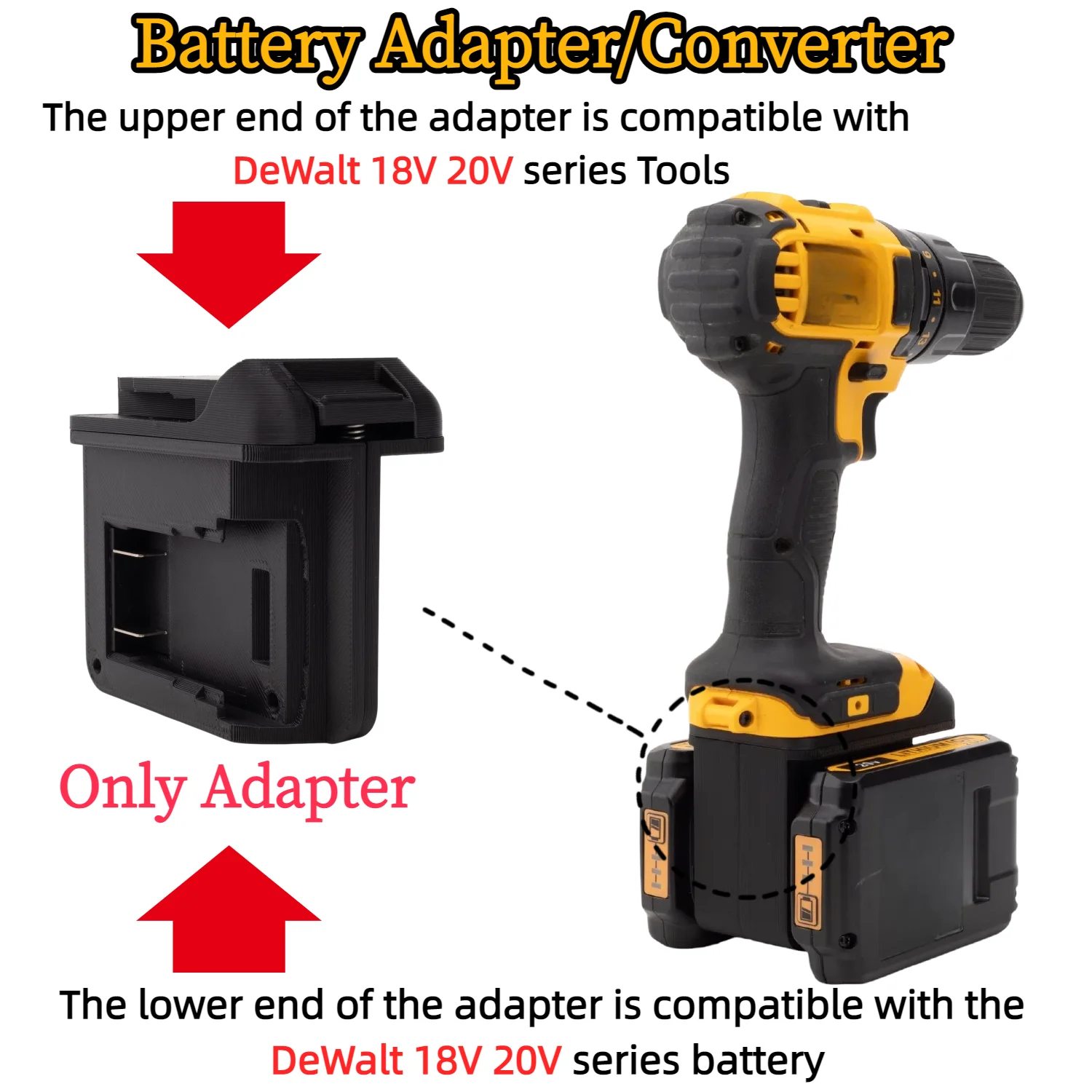 Lithium Ion Adapter/Converter for DeWalt 18V 20V Power Tools Parallel Connection of Two DeWalt Batteries Increases Battery Life
