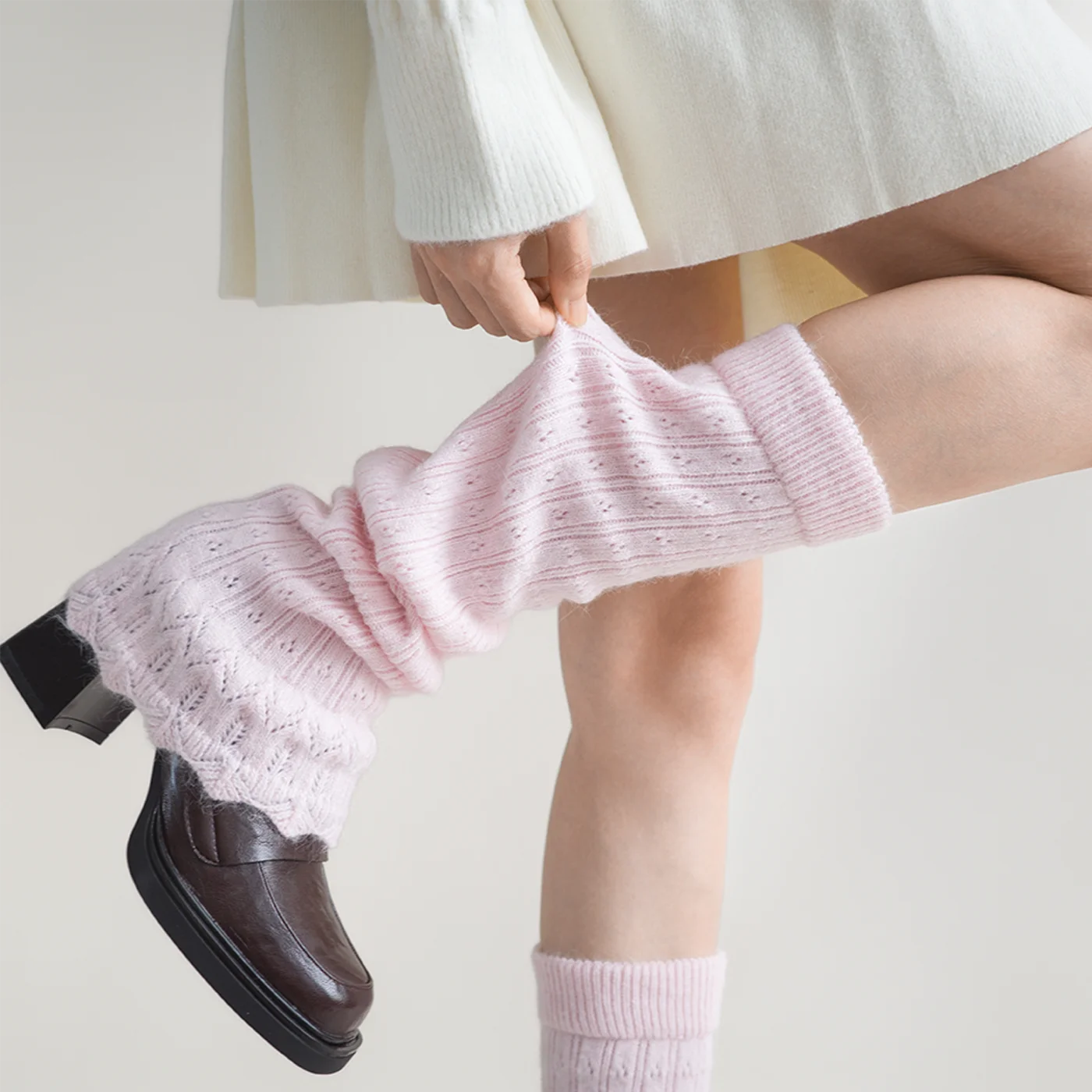 

Spring New Women Lace Hollow Knit Sock Sleeve Long Pile Stacked Vintage Micro Flare Calf Socks Jk Sweet Woolen Leg Sleeves