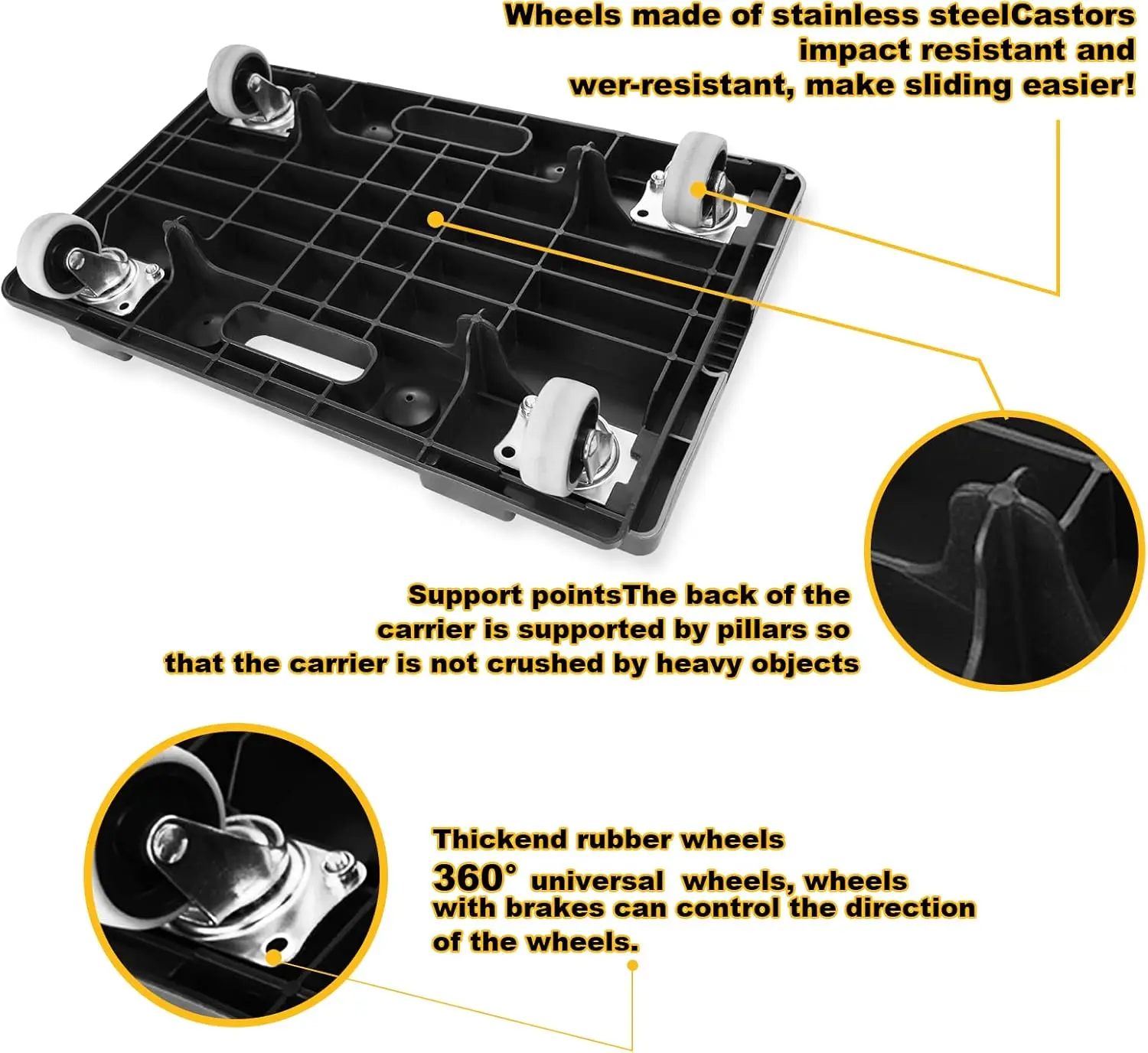 2er Pack 4 Räder kleiner flacher Dolly 4 Rollen Rad beweglicher Wagen mit Seil zum Bewegen schwerer Möbel-schwarz