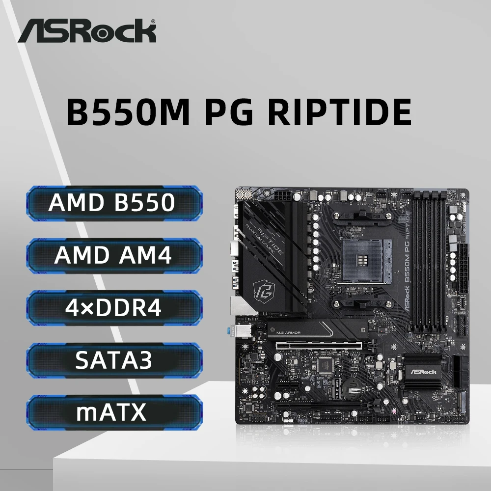 

Материнская плата ASRock B550M PG RIPTIDE AMD B550 с поддержкой R7 5800X3D 5700X3D R5 5600X3D mATX5900X 3600X 5600G Процессор 4xDDR4 M.2 PCIe 4.0